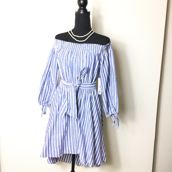 NWT Eliza J Off the Shoulder Tie Waist Dre… - Picture 4 of 7